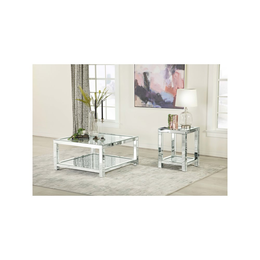 Valentina 1-shelf Square Glass Top Side End Table Silver. Picture 7