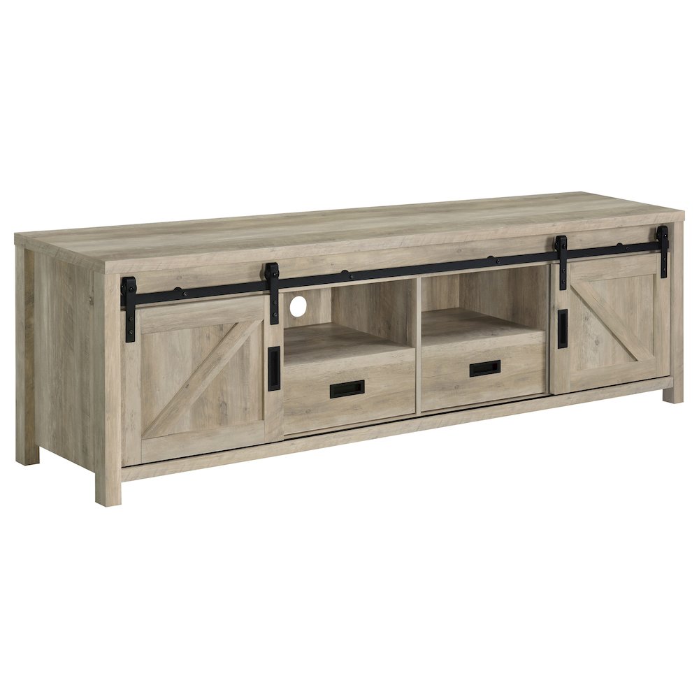 Madra 2-door Engineered Wood 79" TV Stand Distressed Pine. Picture 1