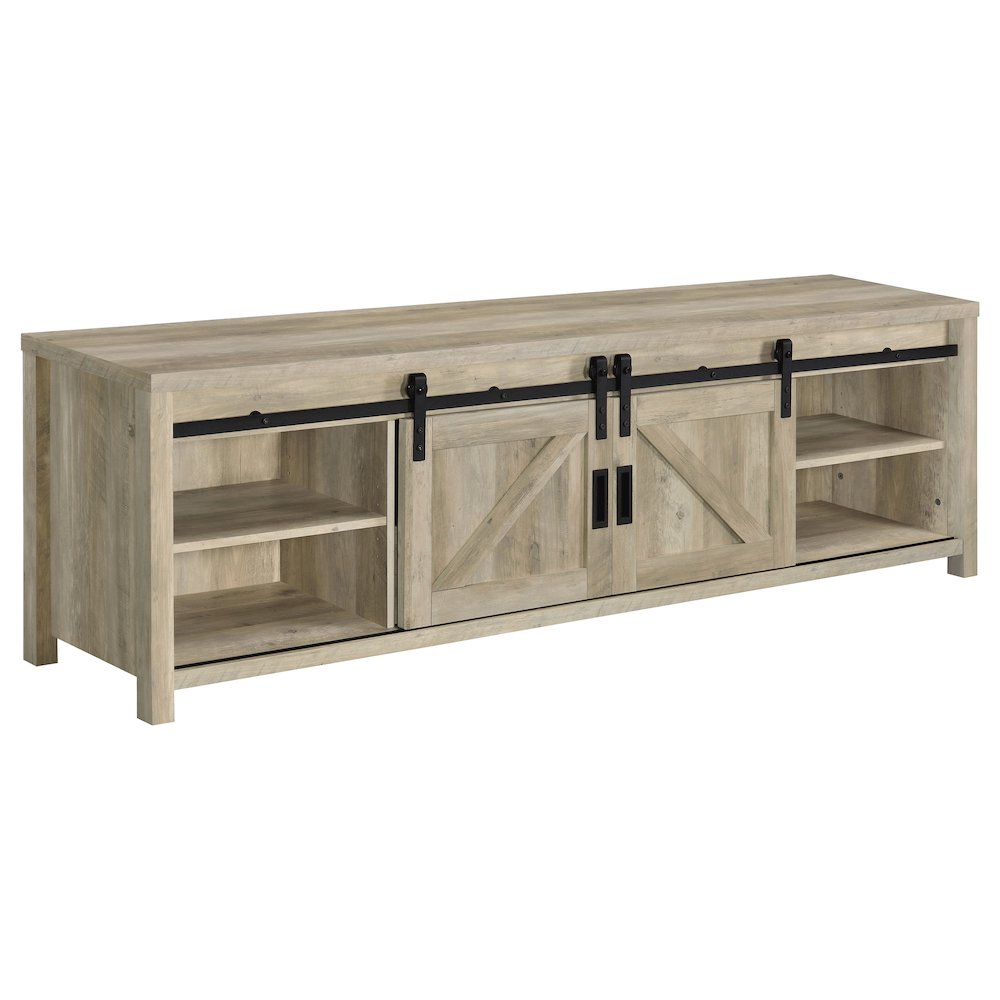 Madra 2-door Engineered Wood 79" TV Stand Distressed Pine. Picture 4