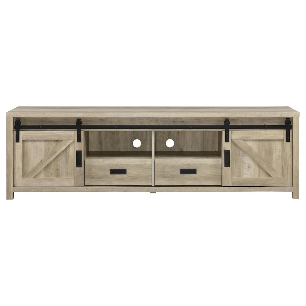 Madra 2-door Engineered Wood 79" TV Stand Distressed Pine. Picture 5