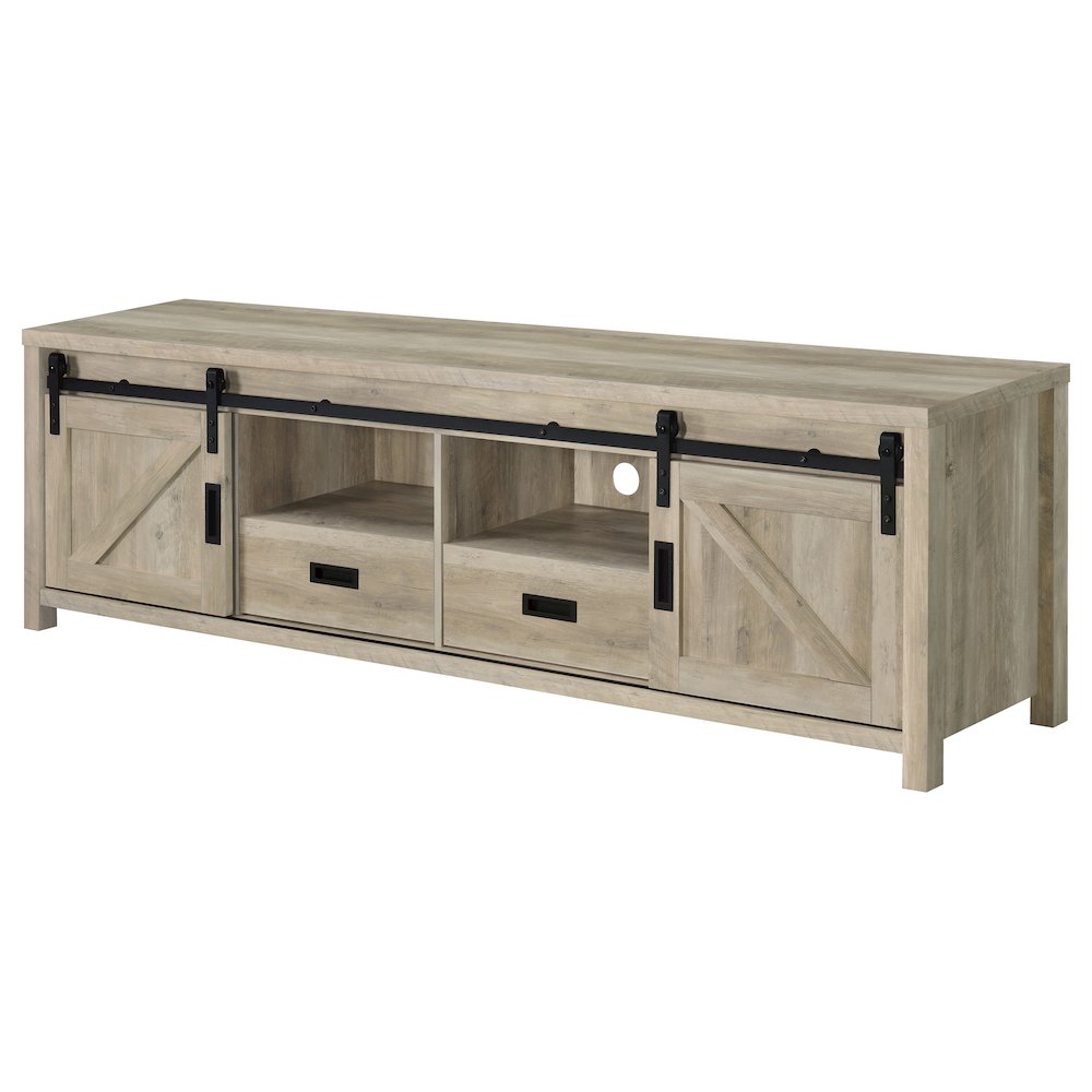 Madra 2-door Engineered Wood 79" TV Stand Distressed Pine. Picture 6