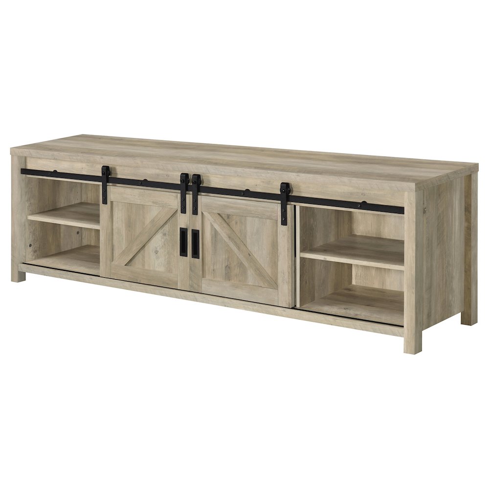 Madra 2-door Engineered Wood 79" TV Stand Distressed Pine. Picture 7