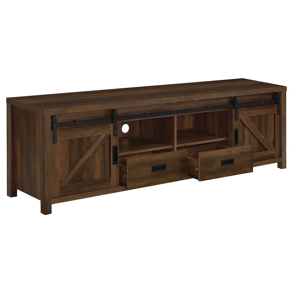 Madra 2-door Engineered Wood 79" TV Stand Dark Pine. Picture 3