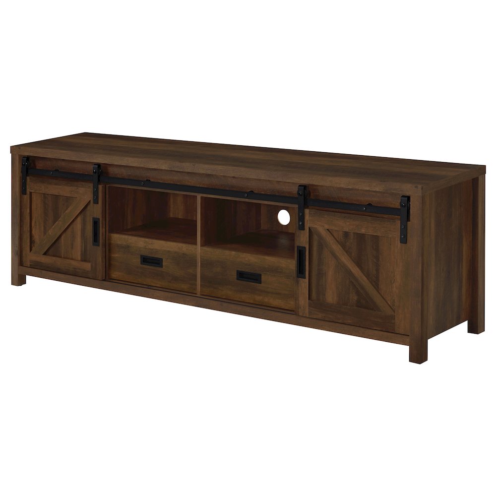 Madra 2-door Engineered Wood 79" TV Stand Dark Pine. Picture 6