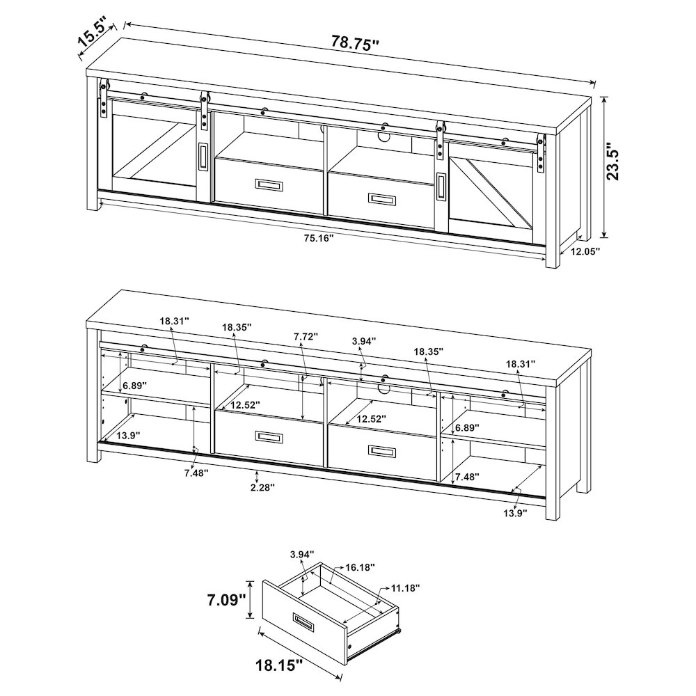 Madra 2-door Engineered Wood 79" TV Stand Dark Pine. Picture 14