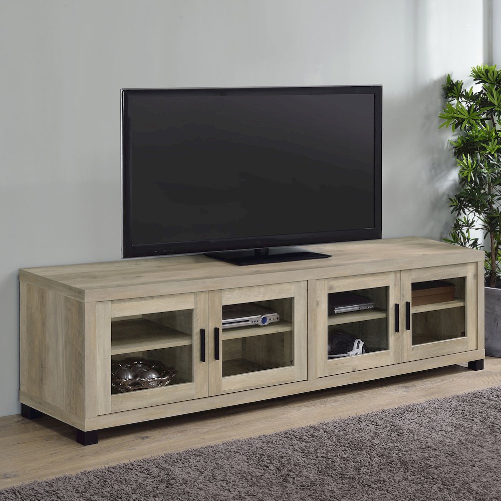 Sachin 4-door Engineered Wood 79" TV Stand Distressed Pine. Picture 10