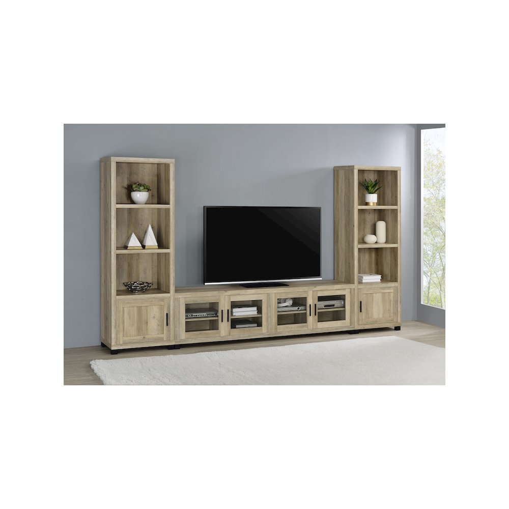 Sachin 3-piece 79" TV Entertainment Center Antique Pine. Picture 12