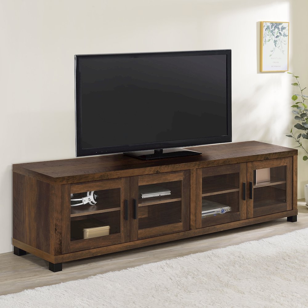 Sachin 4-door Engineered Wood 79" TV Stand Dark Pine. Picture 10