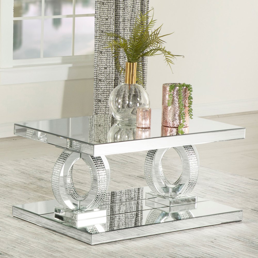 Breena Rectangular Mirrored Acrylic Coffee Table Silver. Picture 5