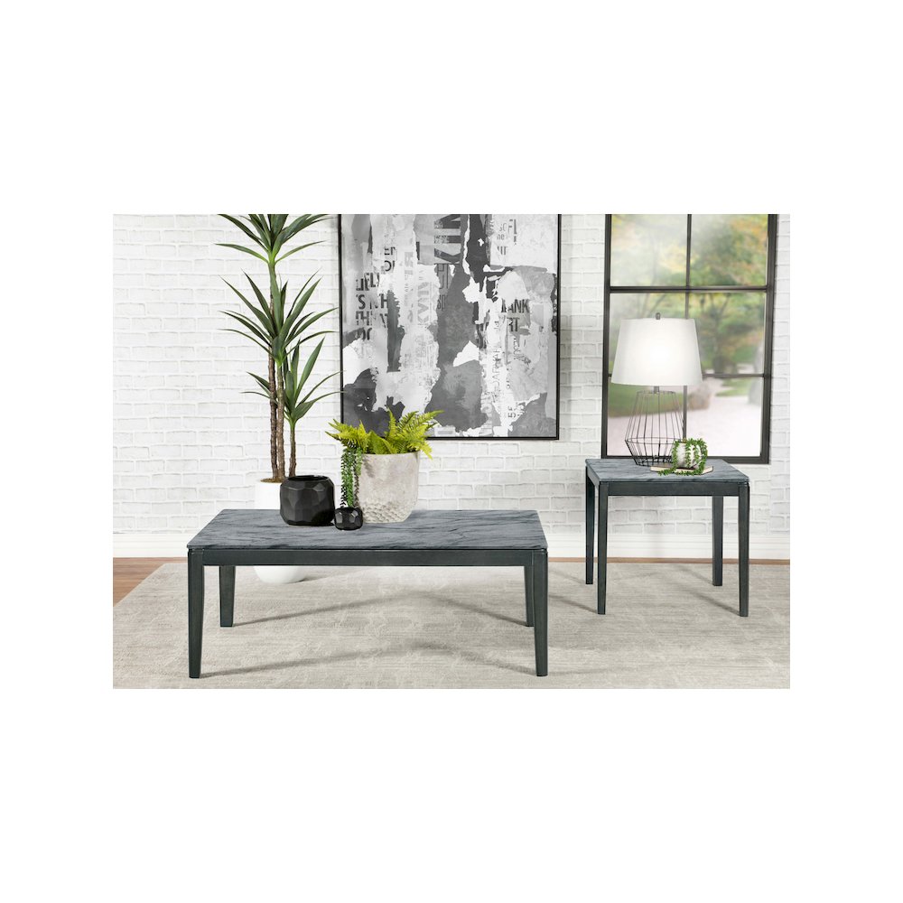 Mozzi Square Faux Marble Side End Table Grey and Black. Picture 8