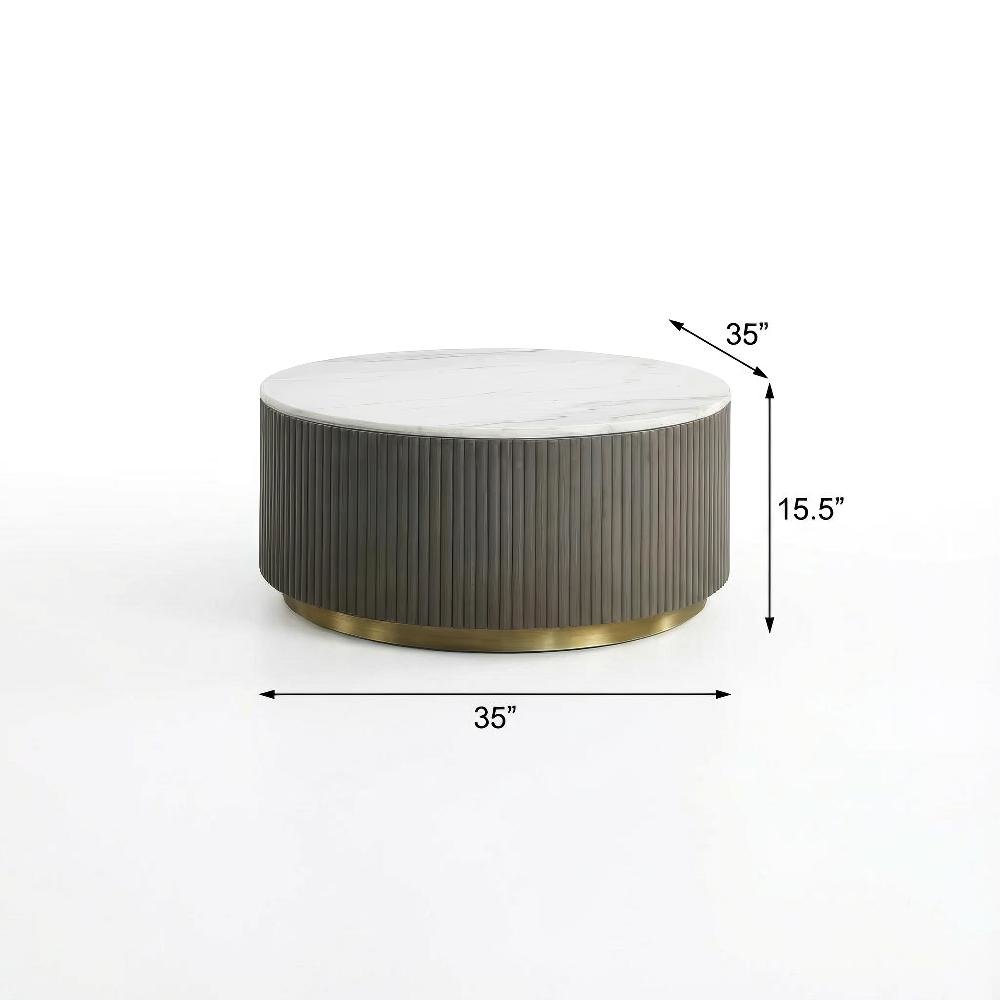 White 3-Piece Round Marble Coffee and End Table Set with Contemporary Style. Picture 4