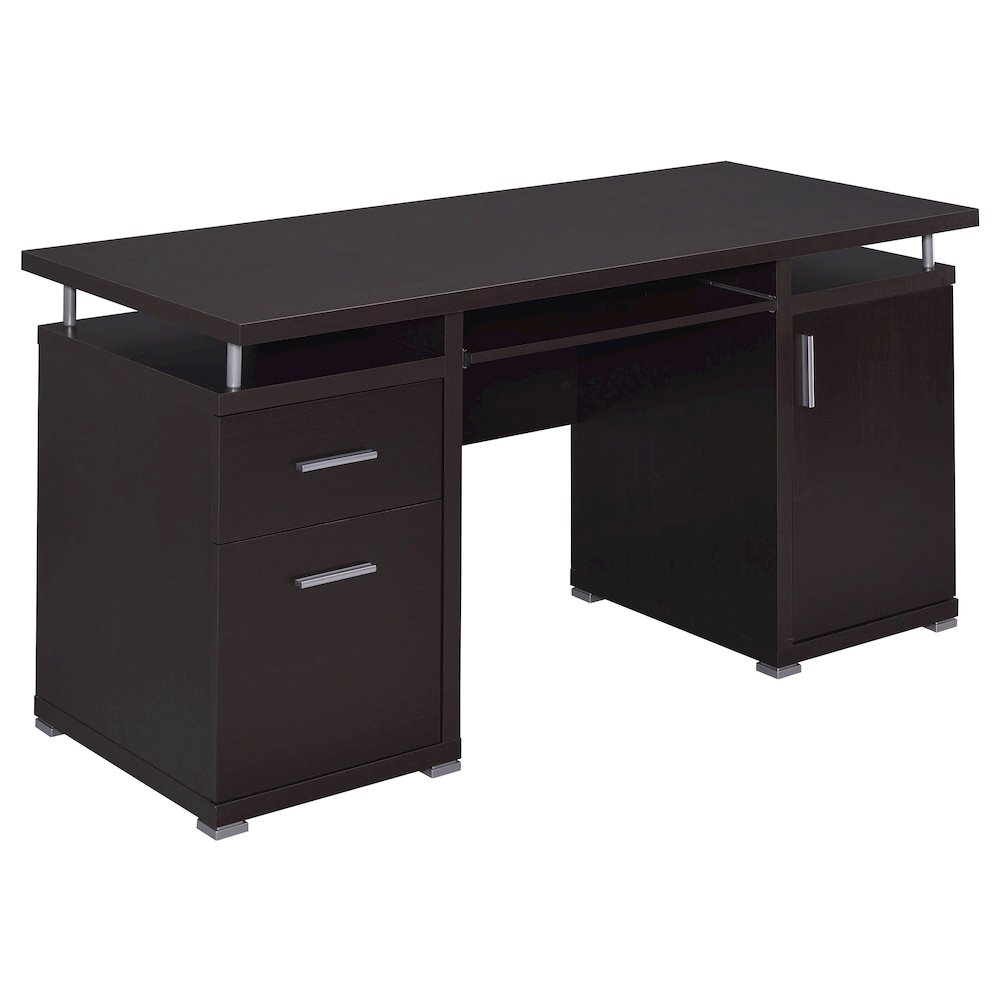 Spacious 55-Inch Office Desk with Drawers – Brown Computer Work Desk. Picture 1