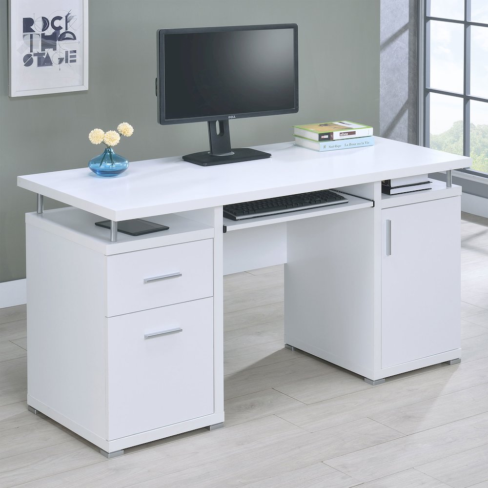 Tracy 55-inch 2-drawer Office Computer Desk White. Picture 9