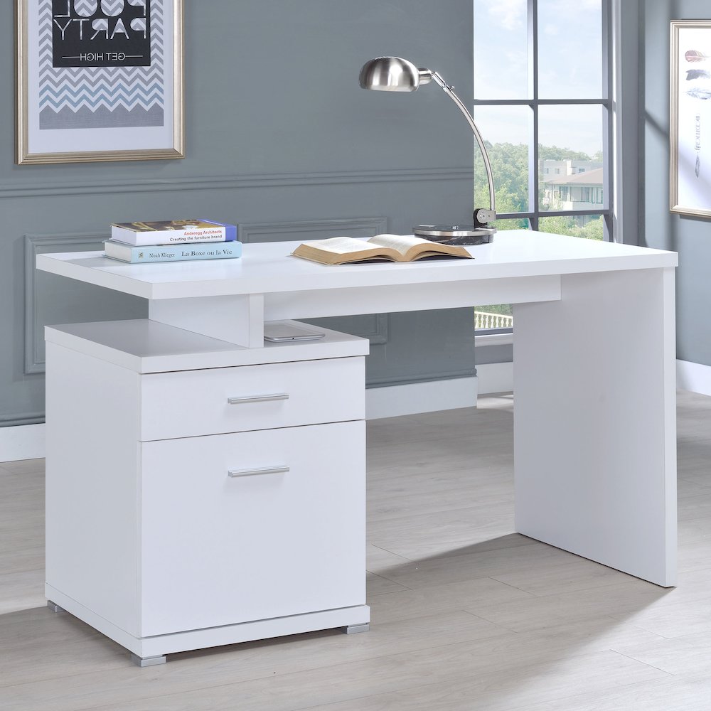 Irving 47-inch 2-drawer Office Computer Desk White. Picture 12