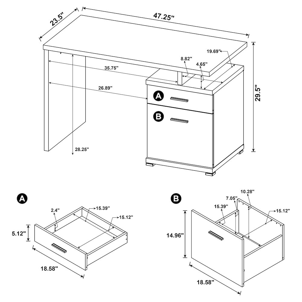 Irving 47-inch 2-drawer Office Computer Desk White. Picture 13