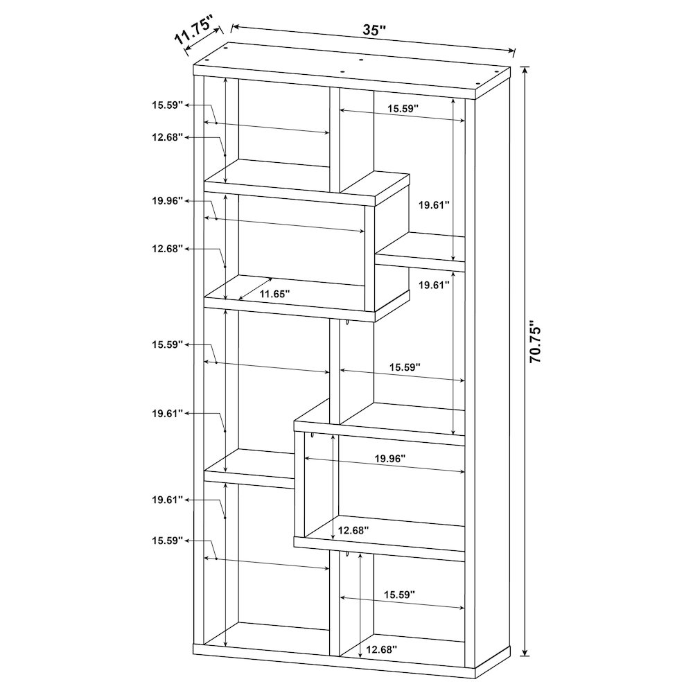 Theo 71-inch 6-shelf Bookshelf White. Picture 11
