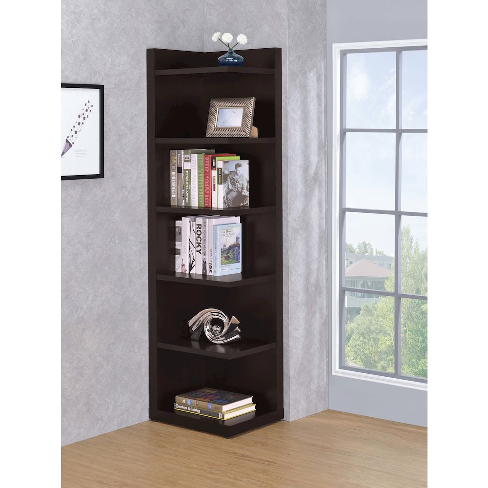 Alder 71-inch 6-shelf Corner Bookcase Cappuccino. Picture 8