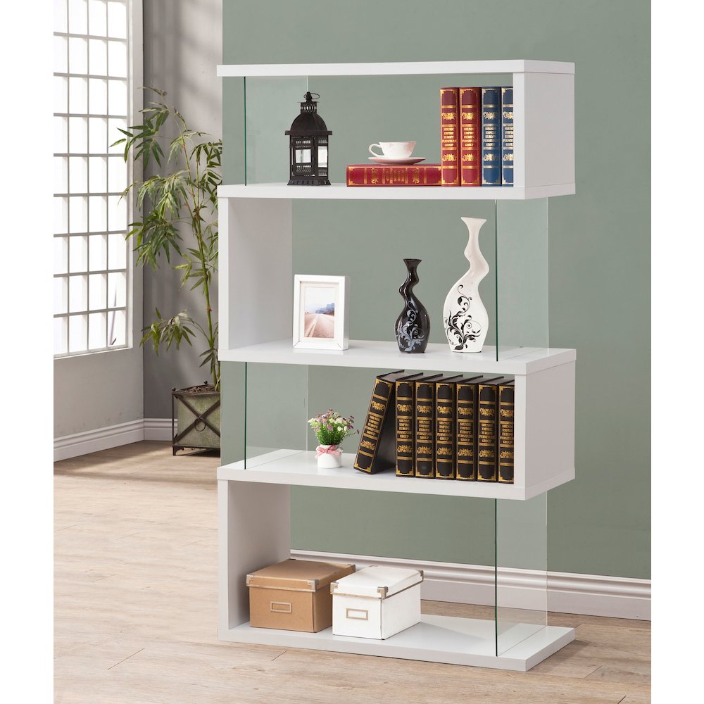Emelle 63-inch 4-shelf Glass Panel Bookshelf White. Picture 8