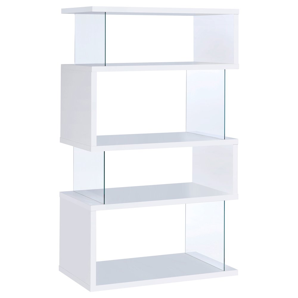 Emelle 63-inch 4-shelf Glass Panel Bookshelf White. Picture 1