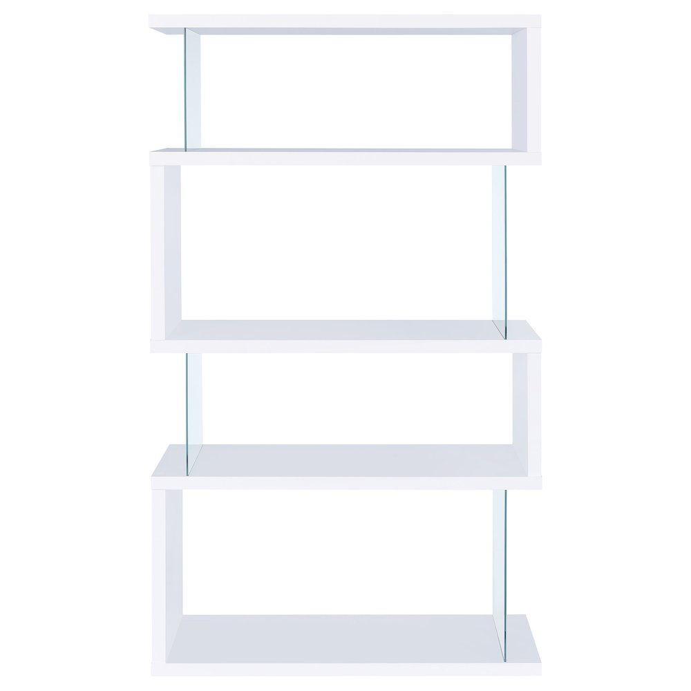Emelle 63-inch 4-shelf Glass Panel Bookshelf White. Picture 3