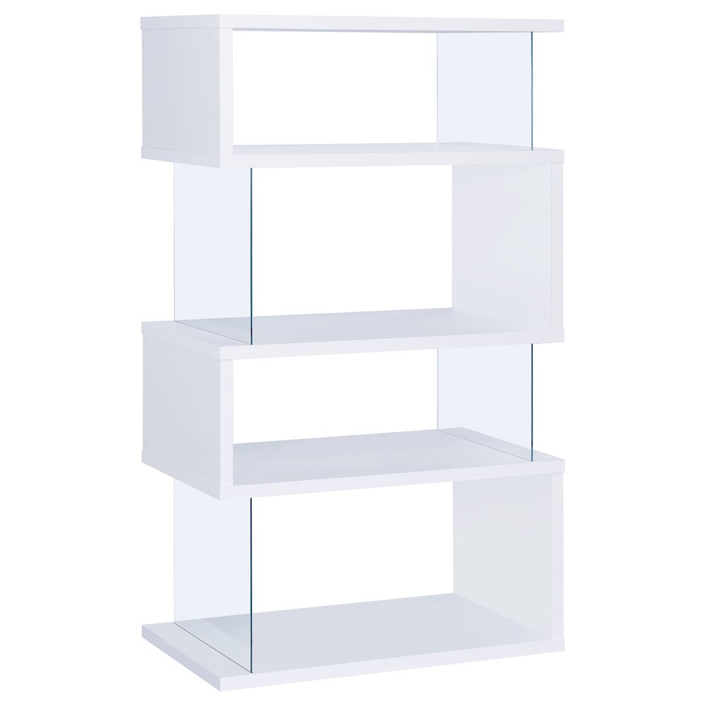 Emelle 63-inch 4-shelf Glass Panel Bookshelf White. Picture 5