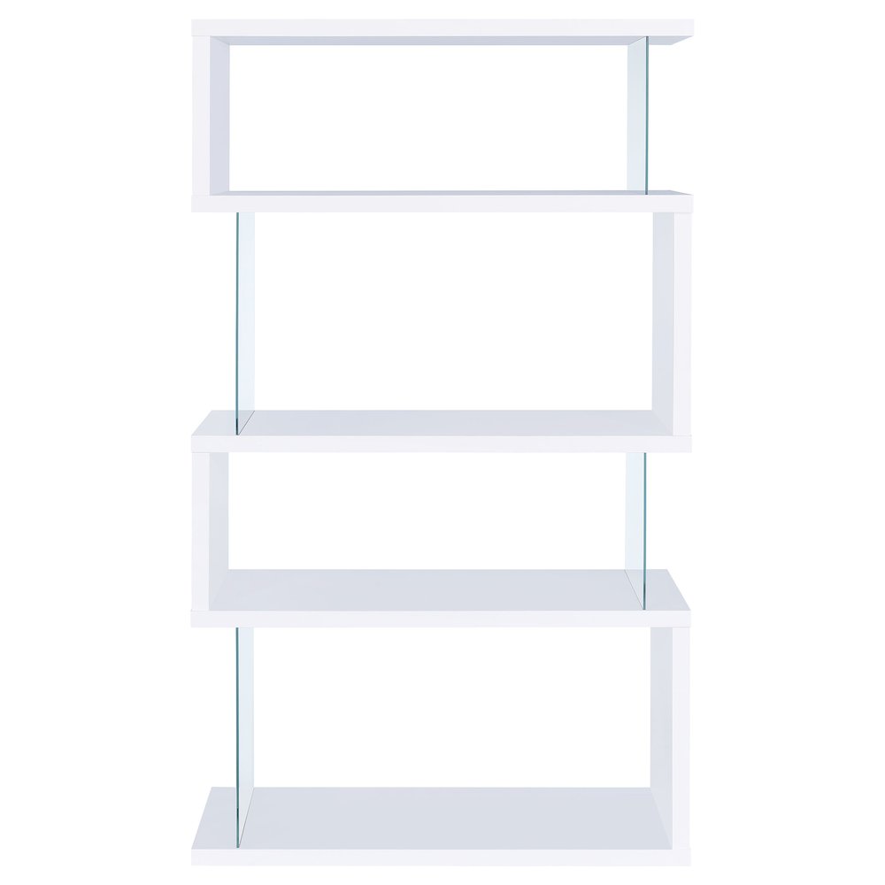 Emelle 63-inch 4-shelf Glass Panel Bookshelf White. Picture 6