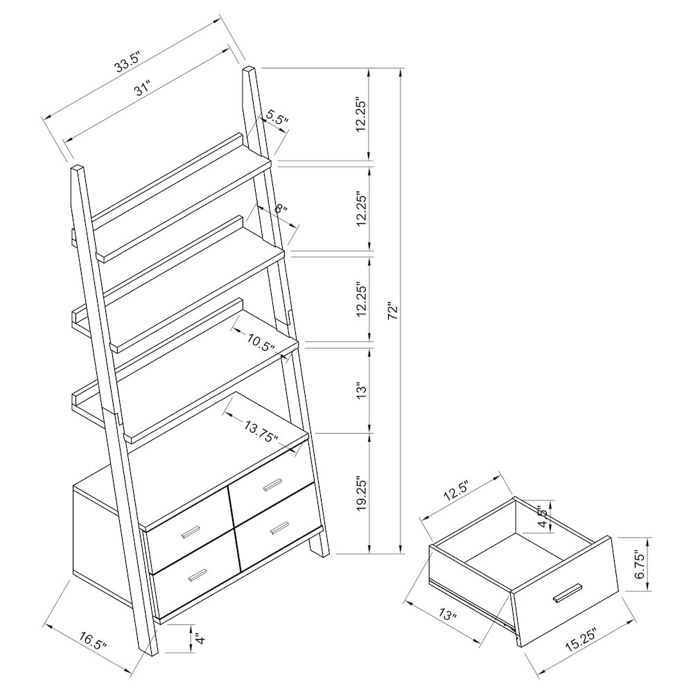 Colella 72-inch 5-shelf Storage Ladder Bookshelf Cappuccino. Picture 7