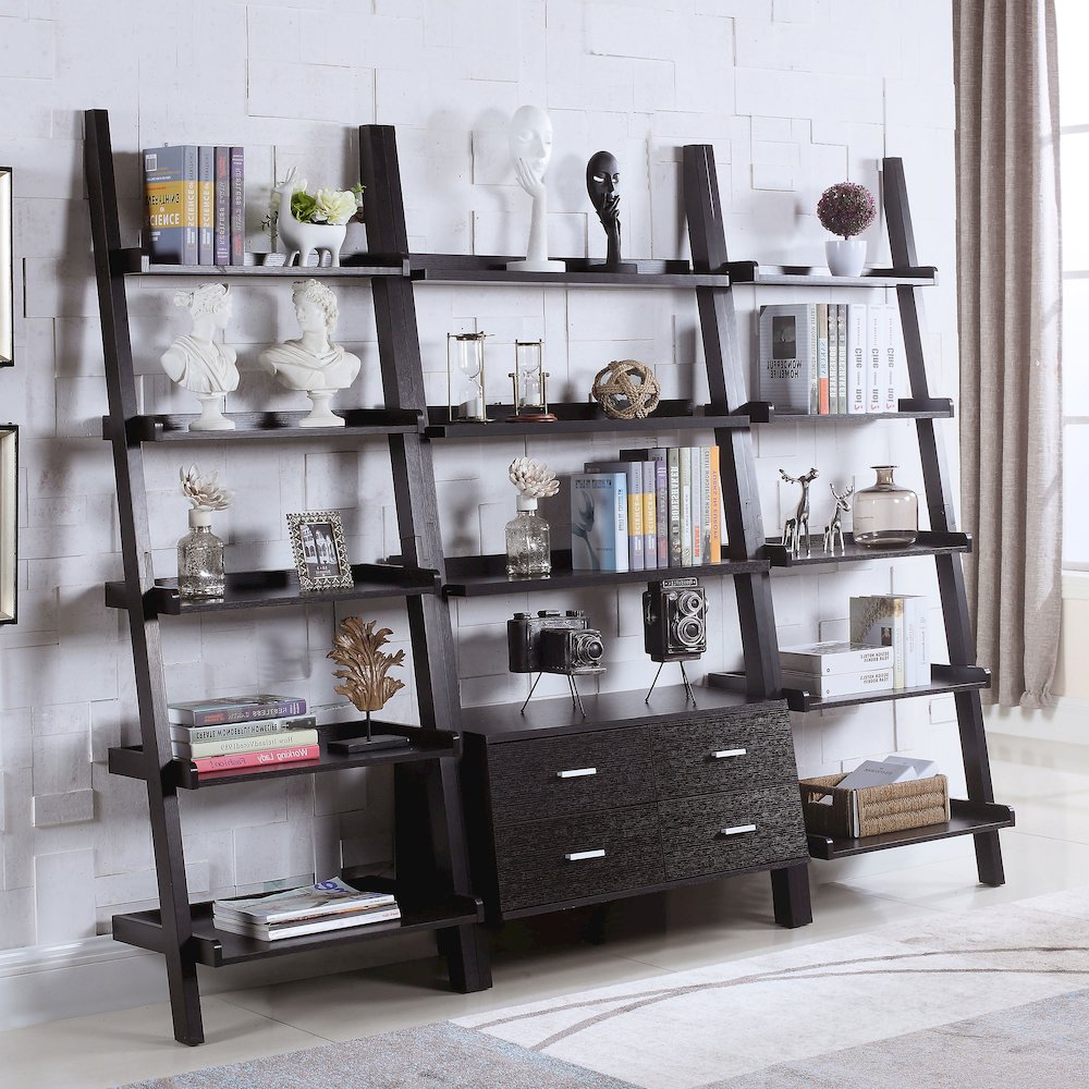 Colella 72-inch 5-shelf Storage Ladder Bookshelf Cappuccino. Picture 5