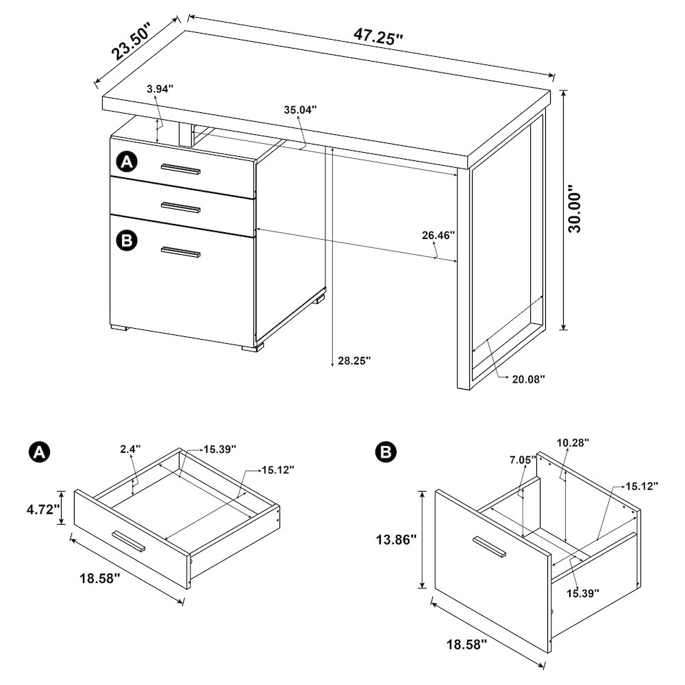 Brennan 47-inch 3-drawer Office Computer Desk White. Picture 12