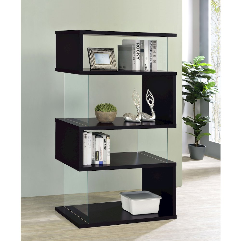 Emelle 63-inch 4-shelf Glass Panel Bookshelf Black. Picture 8