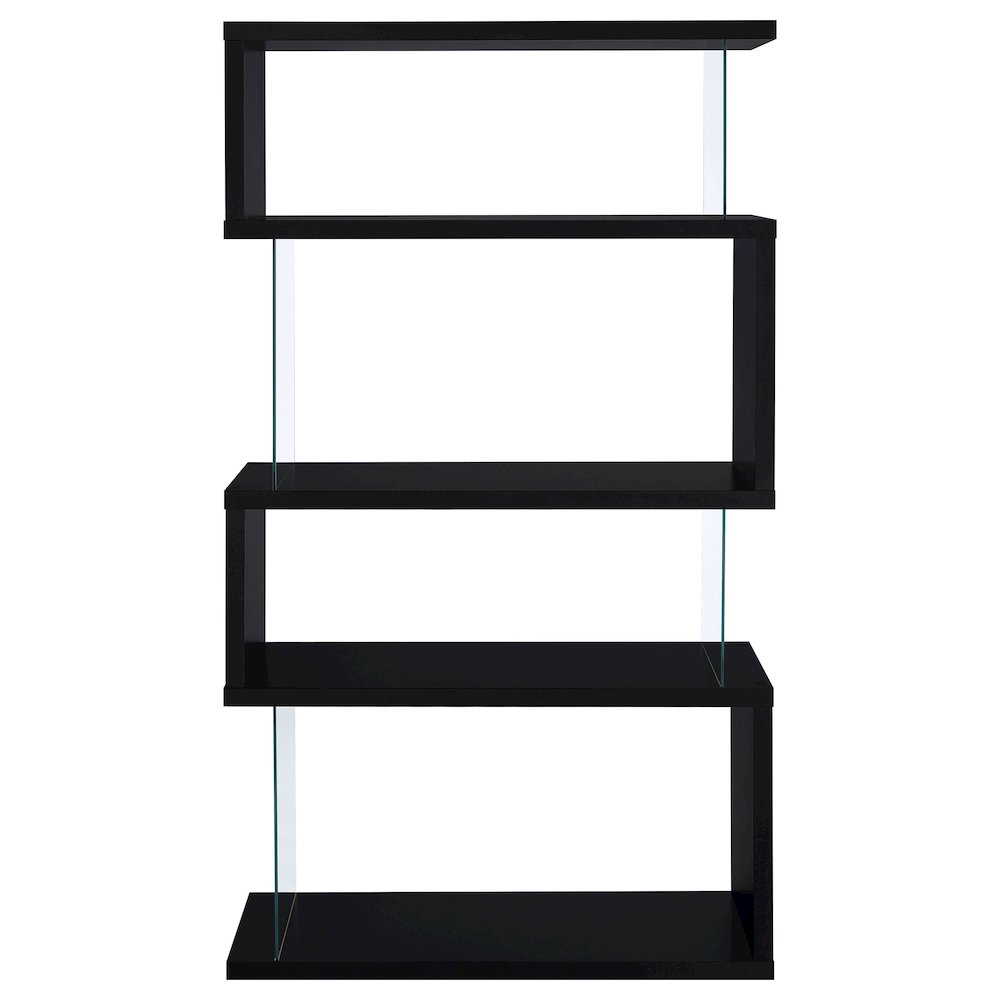 Emelle 63-inch 4-shelf Glass Panel Bookshelf Black. Picture 3