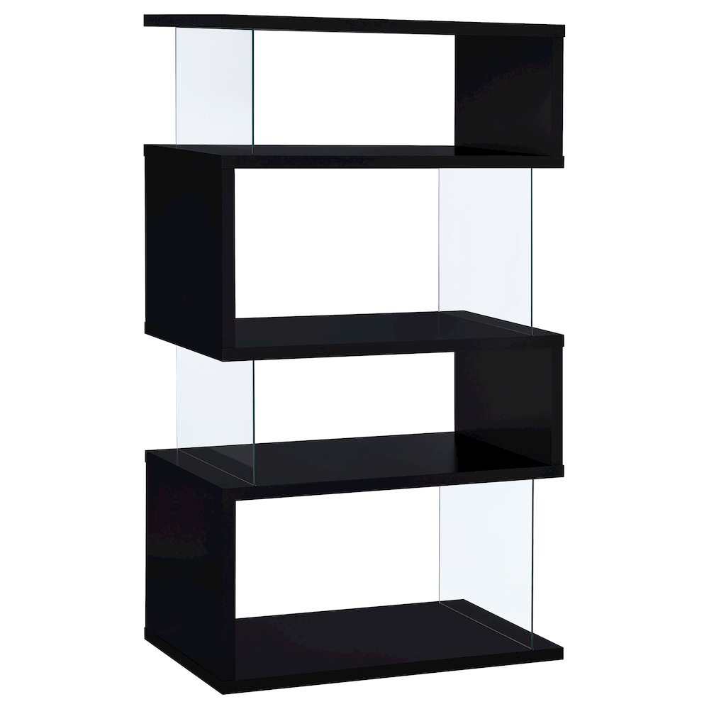 Emelle 63-inch 4-shelf Glass Panel Bookshelf Black. Picture 5