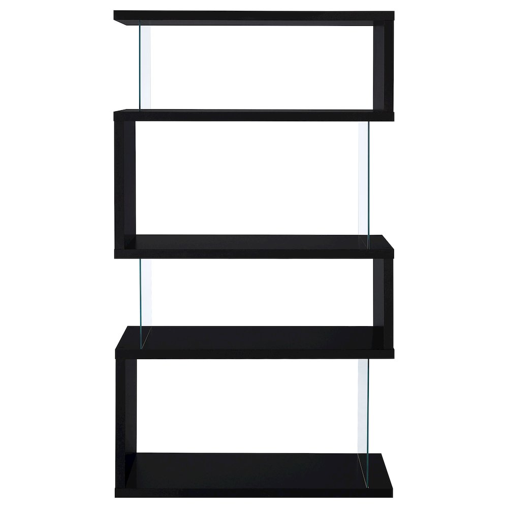 Emelle 63-inch 4-shelf Glass Panel Bookshelf Black. Picture 6