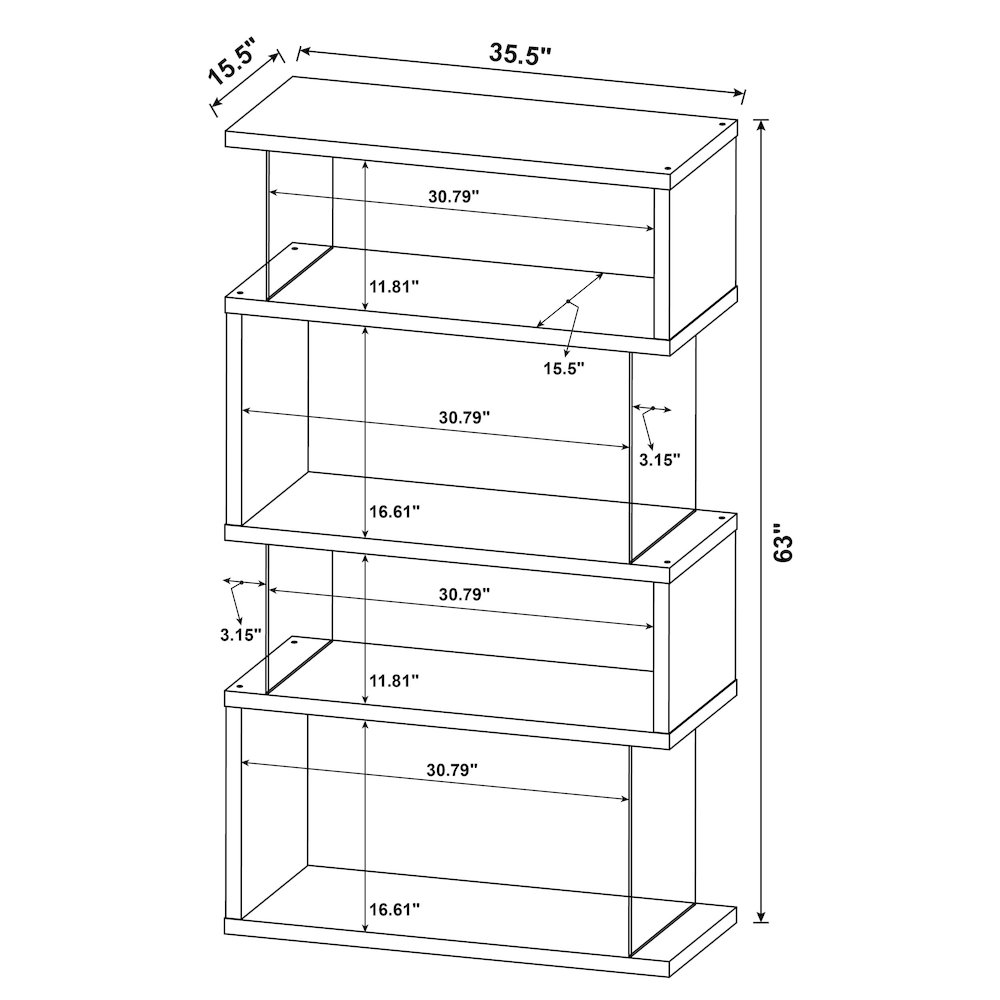 Emelle 63-inch 4-shelf Glass Panel Bookshelf Black. Picture 10