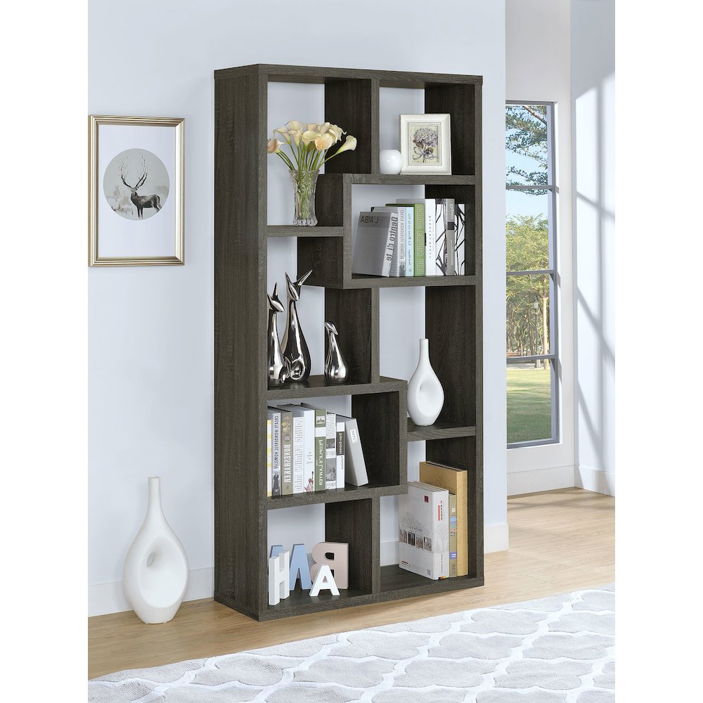 Theo 71-inch 6-shelf Bookshelf Weathered Grey. Picture 10