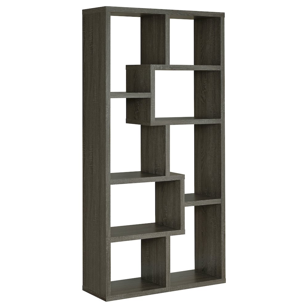 Modern Geometric Bookshelf – Gray 71-Inch Multi-Shelf Bookcase. Picture 1