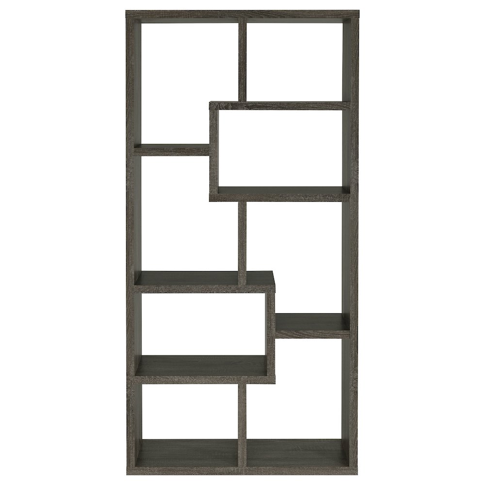 Modern Geometric Bookshelf – Gray 71-Inch Multi-Shelf Bookcase. Picture 4