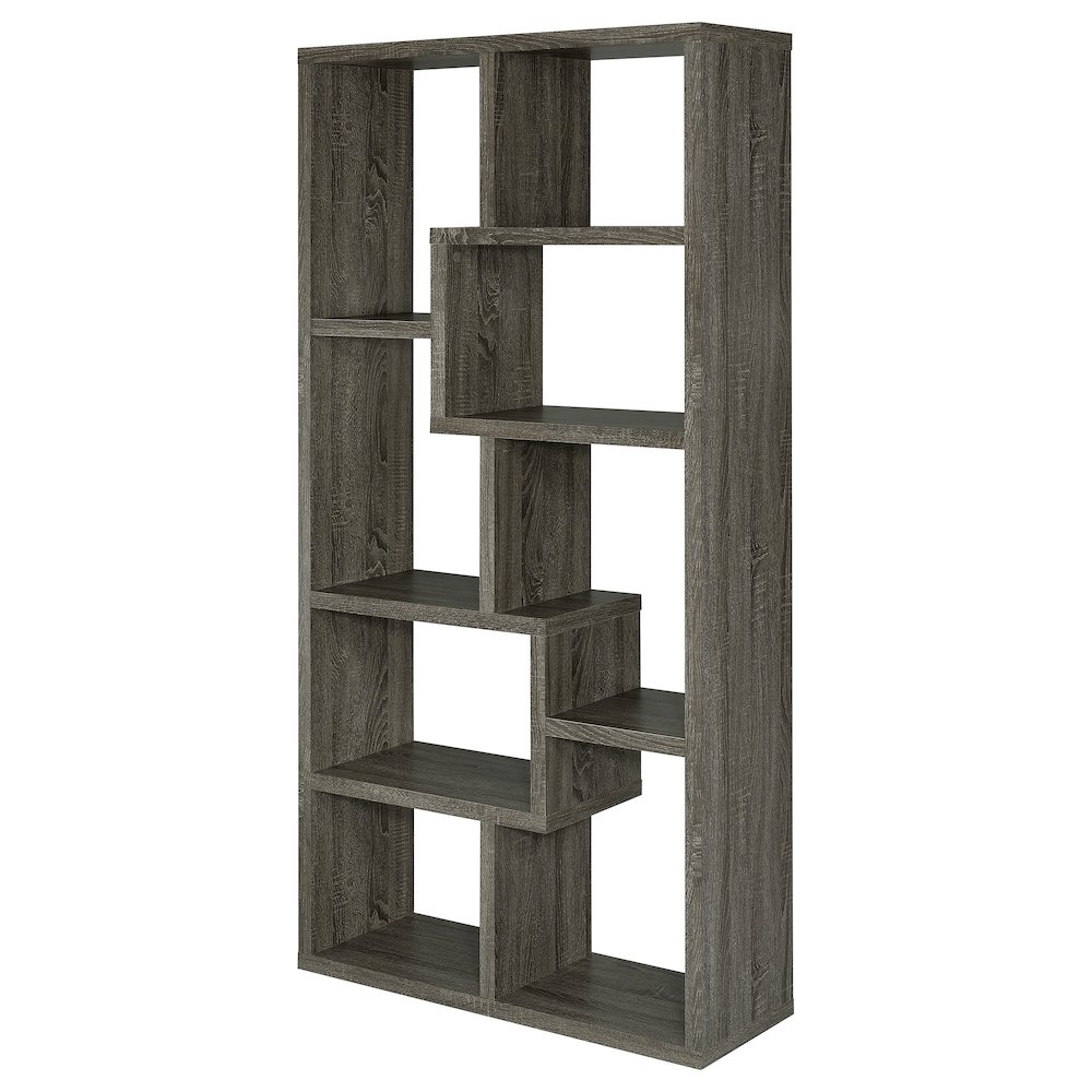 Modern Geometric Bookshelf – Gray 71-Inch Multi-Shelf Bookcase. Picture 5