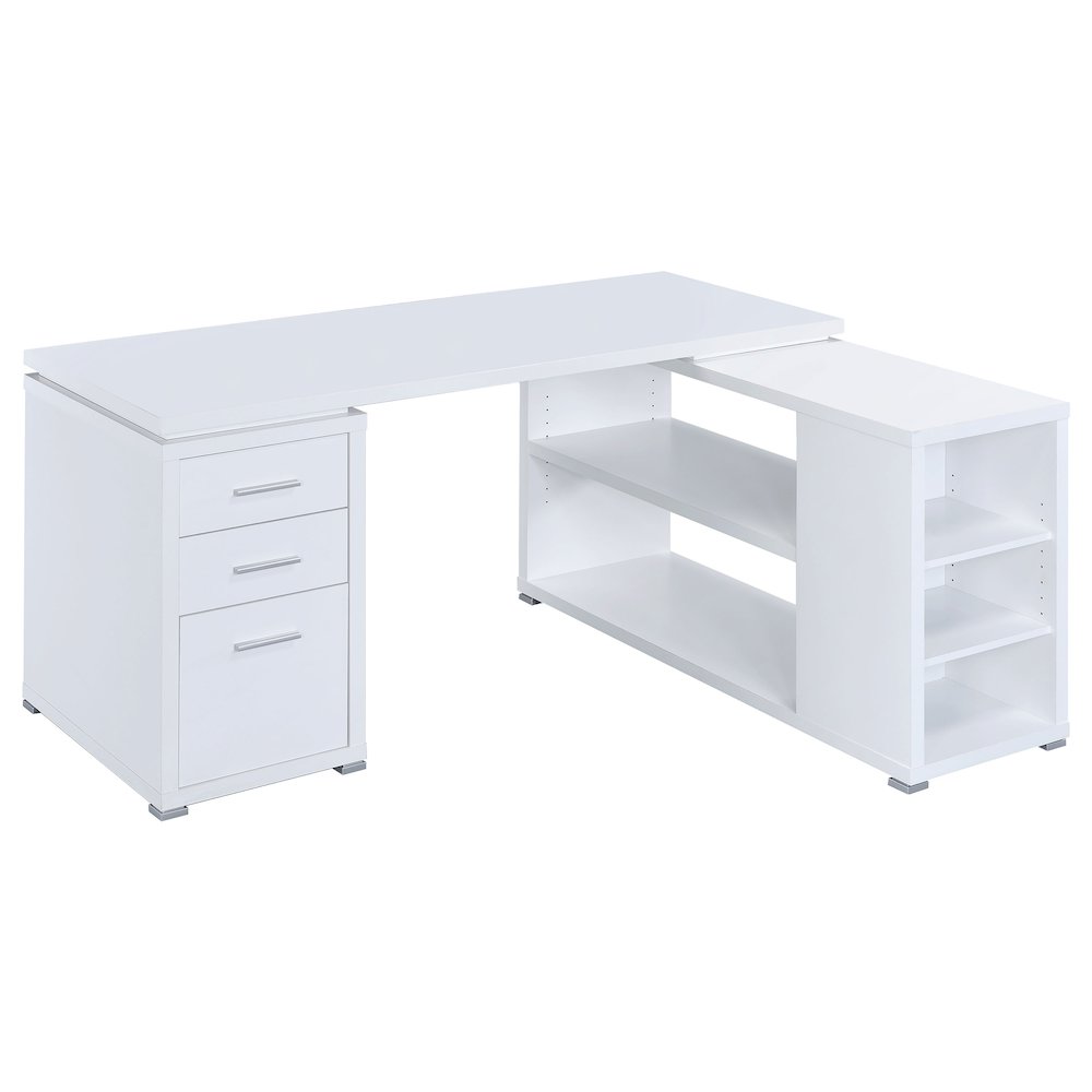 Spacious L-Shaped Office Desk – White Computer Desk with Drawers. Picture 1