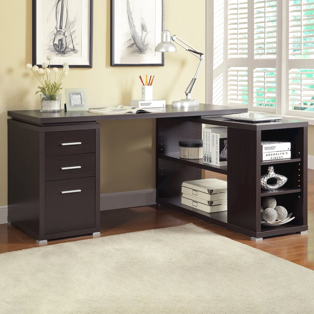 Yvette 60-inch 3-drawer L-Shape Computer Desk Cappuccino. Picture 10