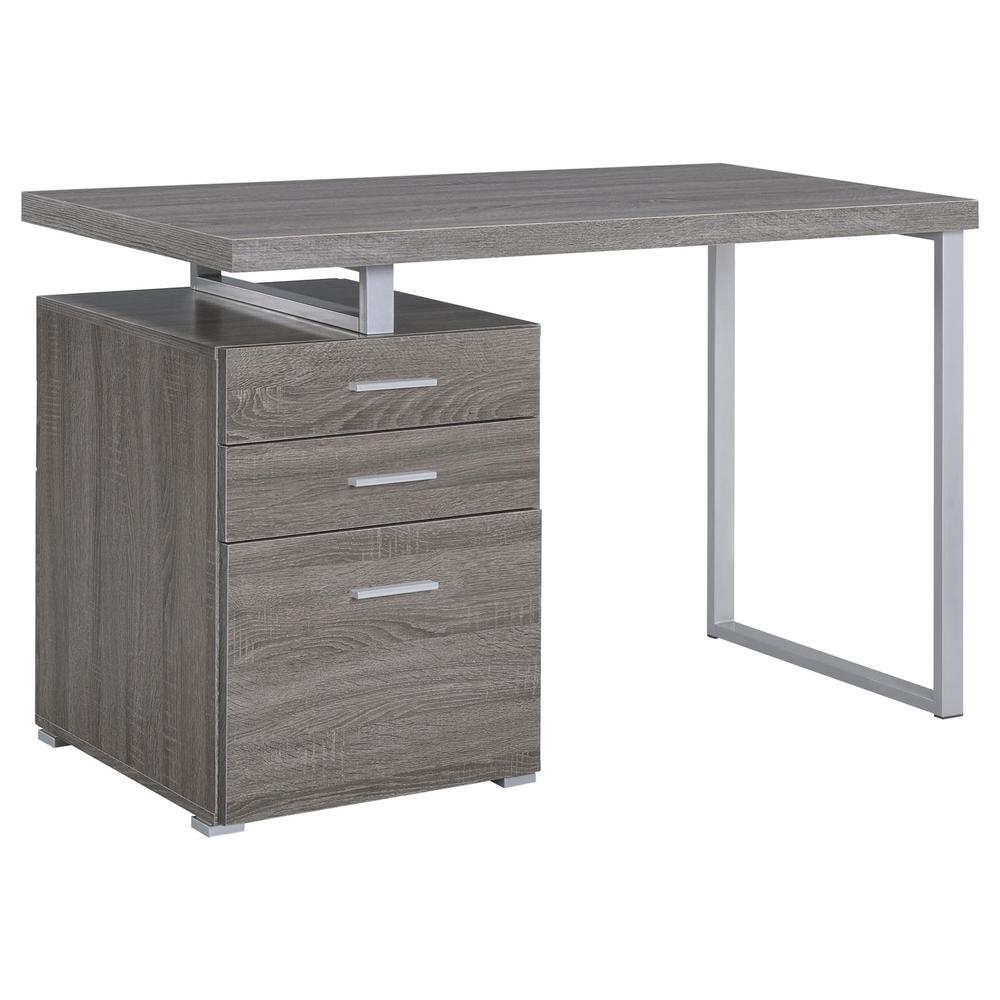 Weathered Grey 3-Drawer Office Desk with Functional Storage Solutions. Picture 1