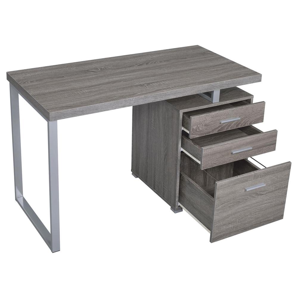 Weathered Grey 3-Drawer Office Desk with Functional Storage Solutions. Picture 3