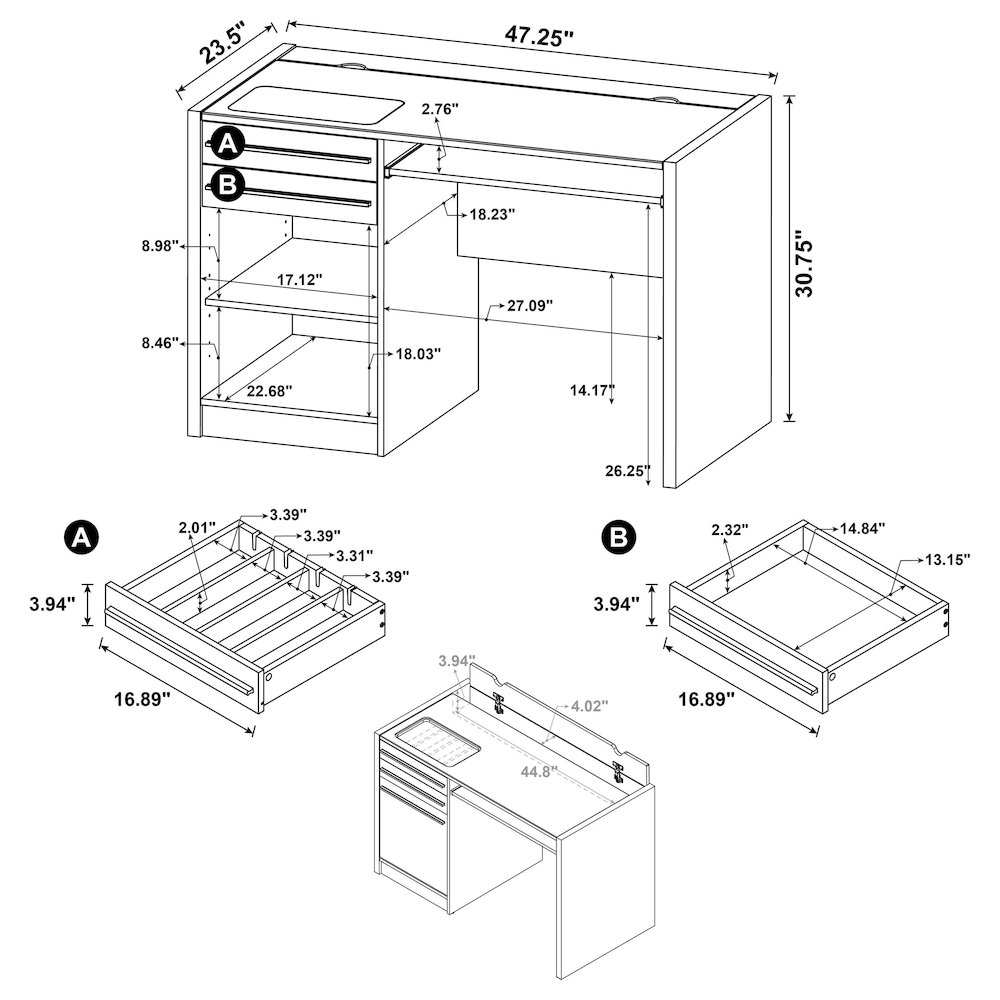 Halston 47-inch 2-drawer Office Desk with Cabinet Cappuccino. Picture 14