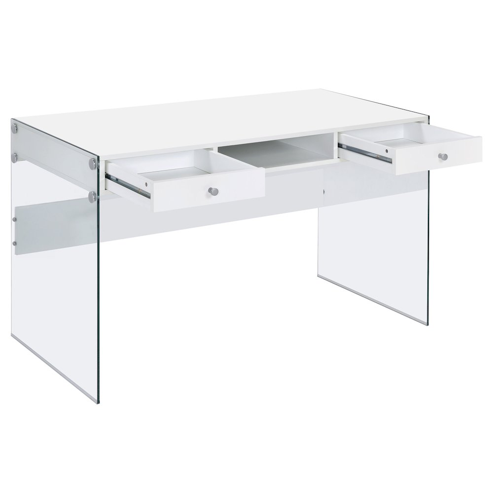 Dobrev 48-inch 2-drawer Writing Desk White High Gloss. Picture 3