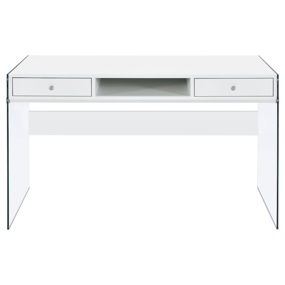 Dobrev 48-inch 2-drawer Writing Desk White High Gloss. Picture 4