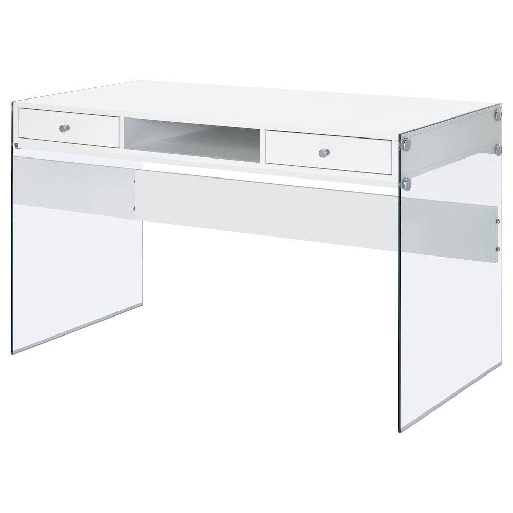 Dobrev 48-inch 2-drawer Writing Desk White High Gloss. Picture 5