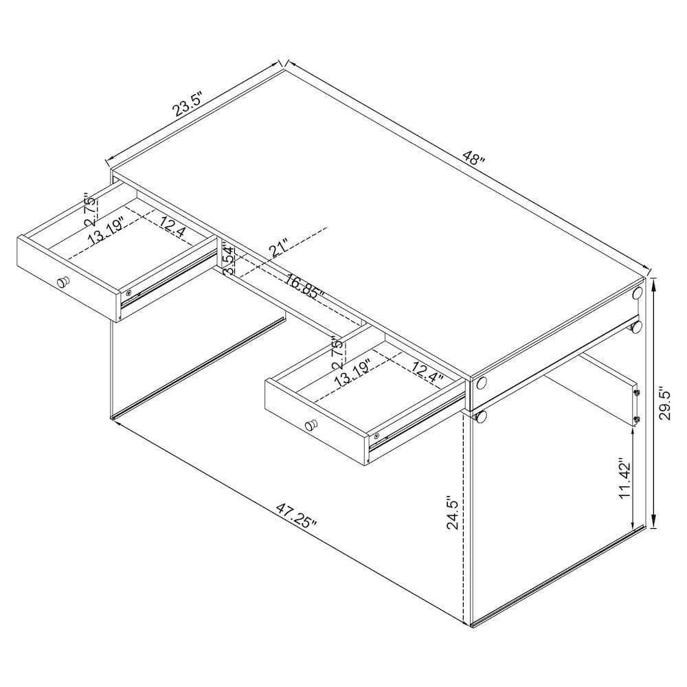 Dobrev 48-inch 2-drawer Writing Desk White High Gloss. Picture 14