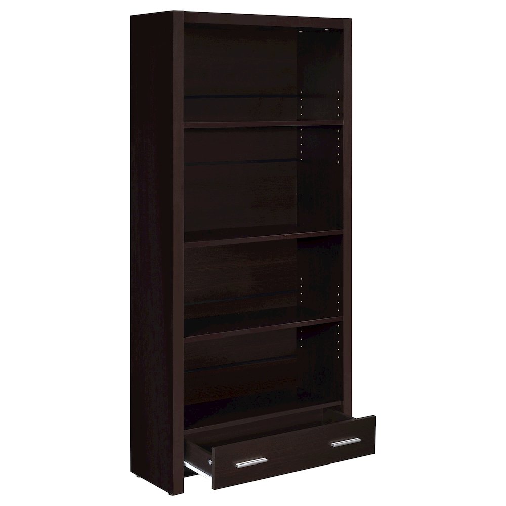 Skylar 71-inch 5-shelf Bookcase with Drawer Cappuccino. Picture 3
