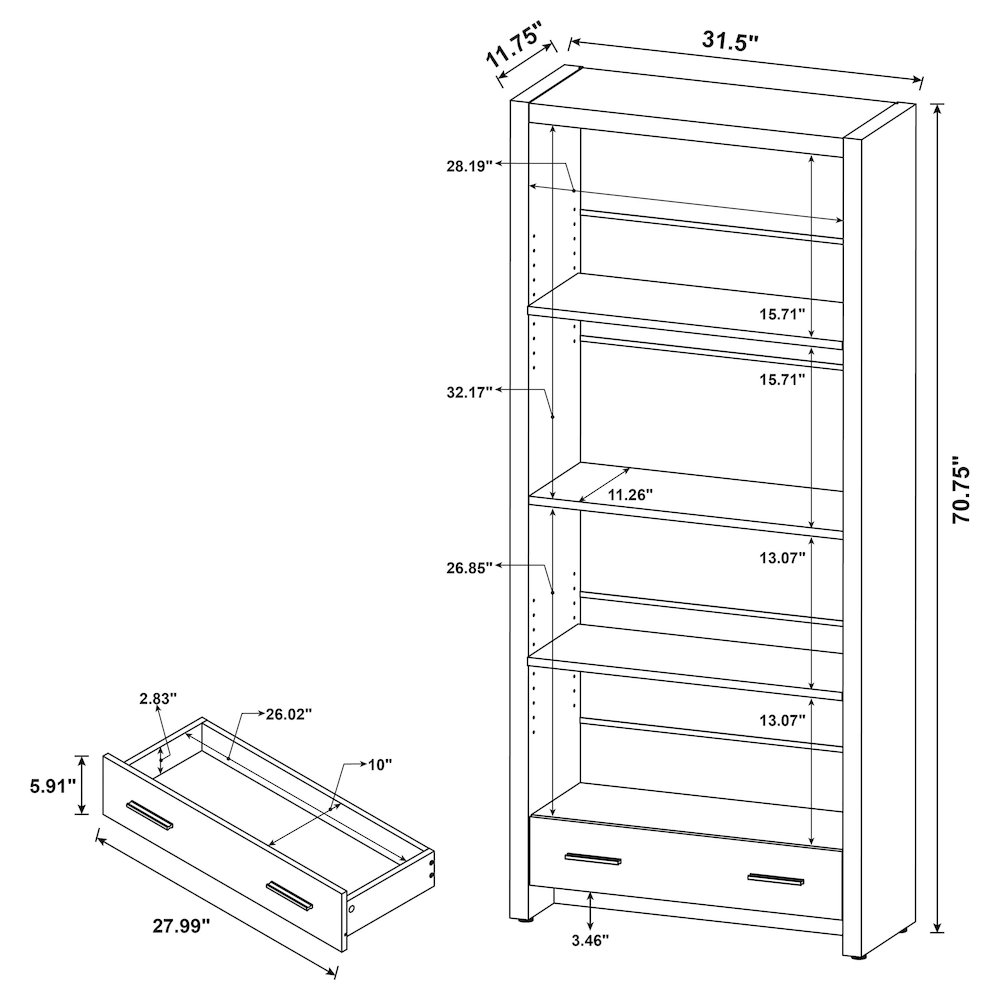 Skylar 71-inch 5-shelf Bookcase with Drawer Cappuccino. Picture 14
