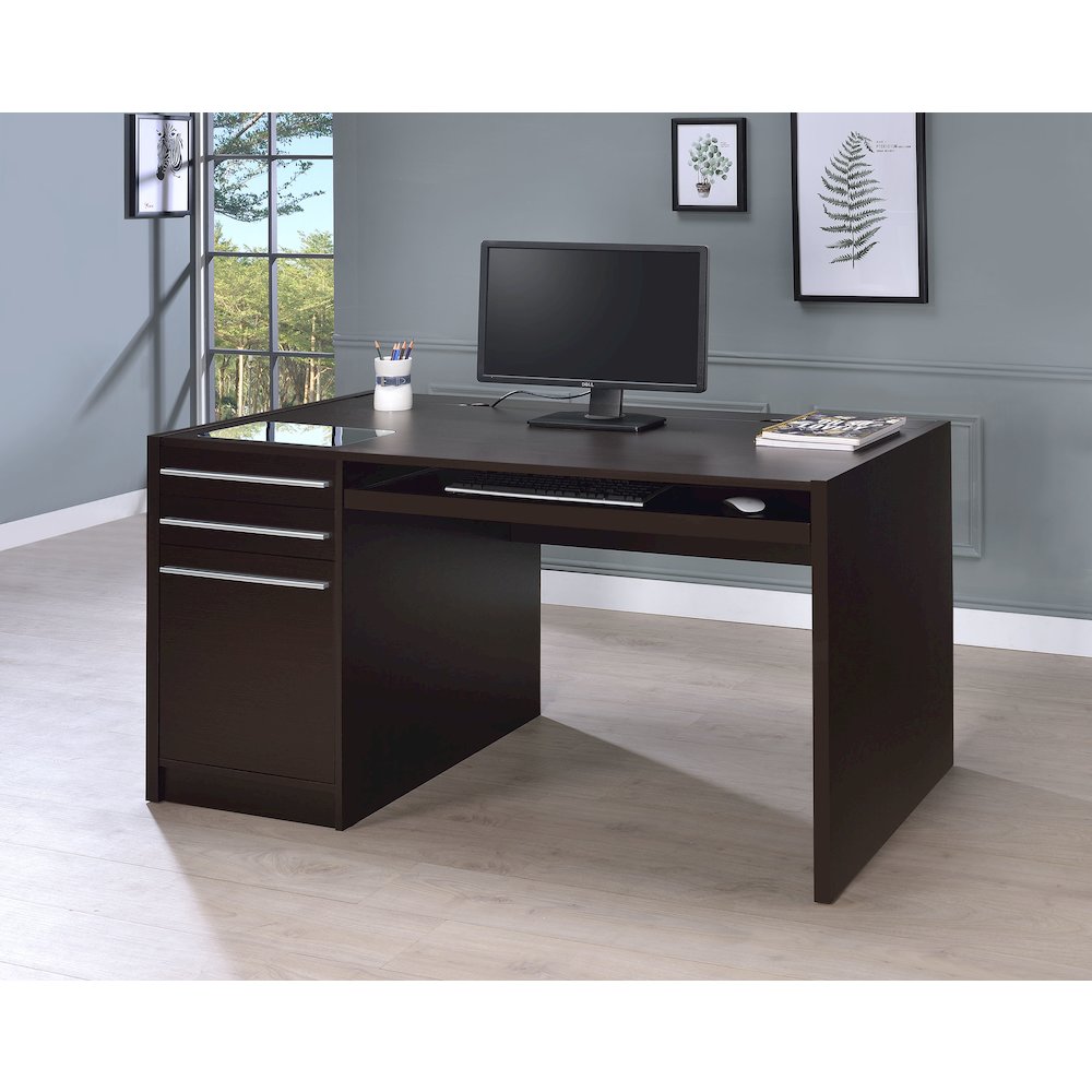 Halston 60-inch 3-drawer Office Computer Desk Cappuccino. Picture 10